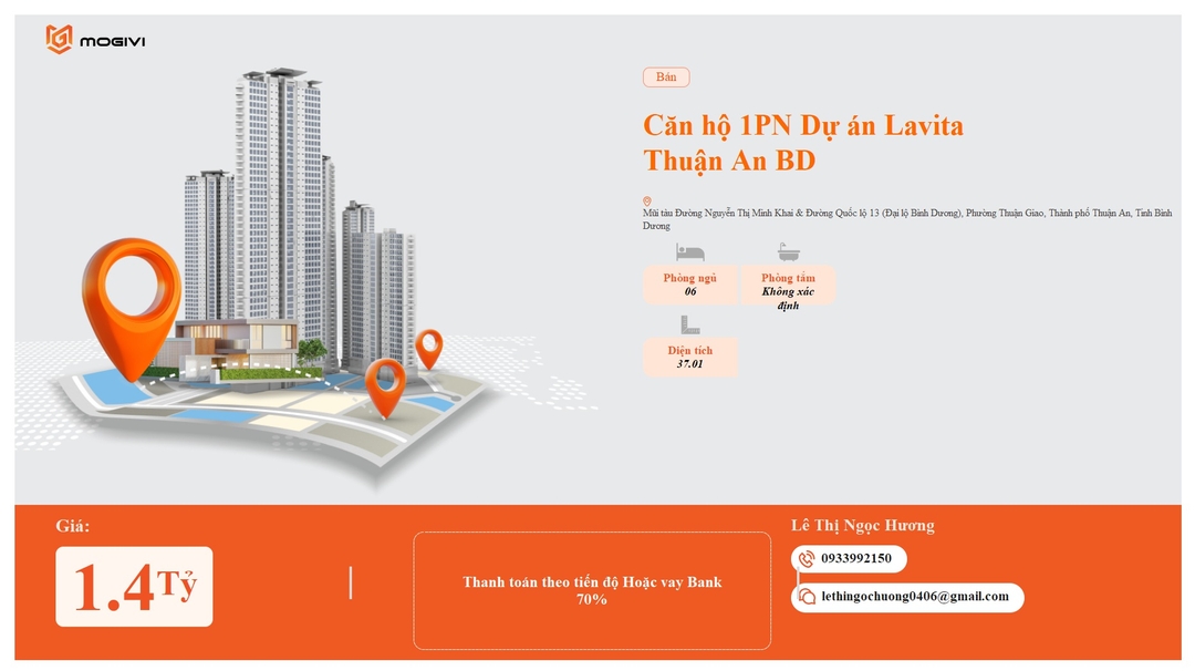 Mua Bán Căn hộ 1PN Lavita Thuận An 37.01m2 Giá 1,4 tỷ VND